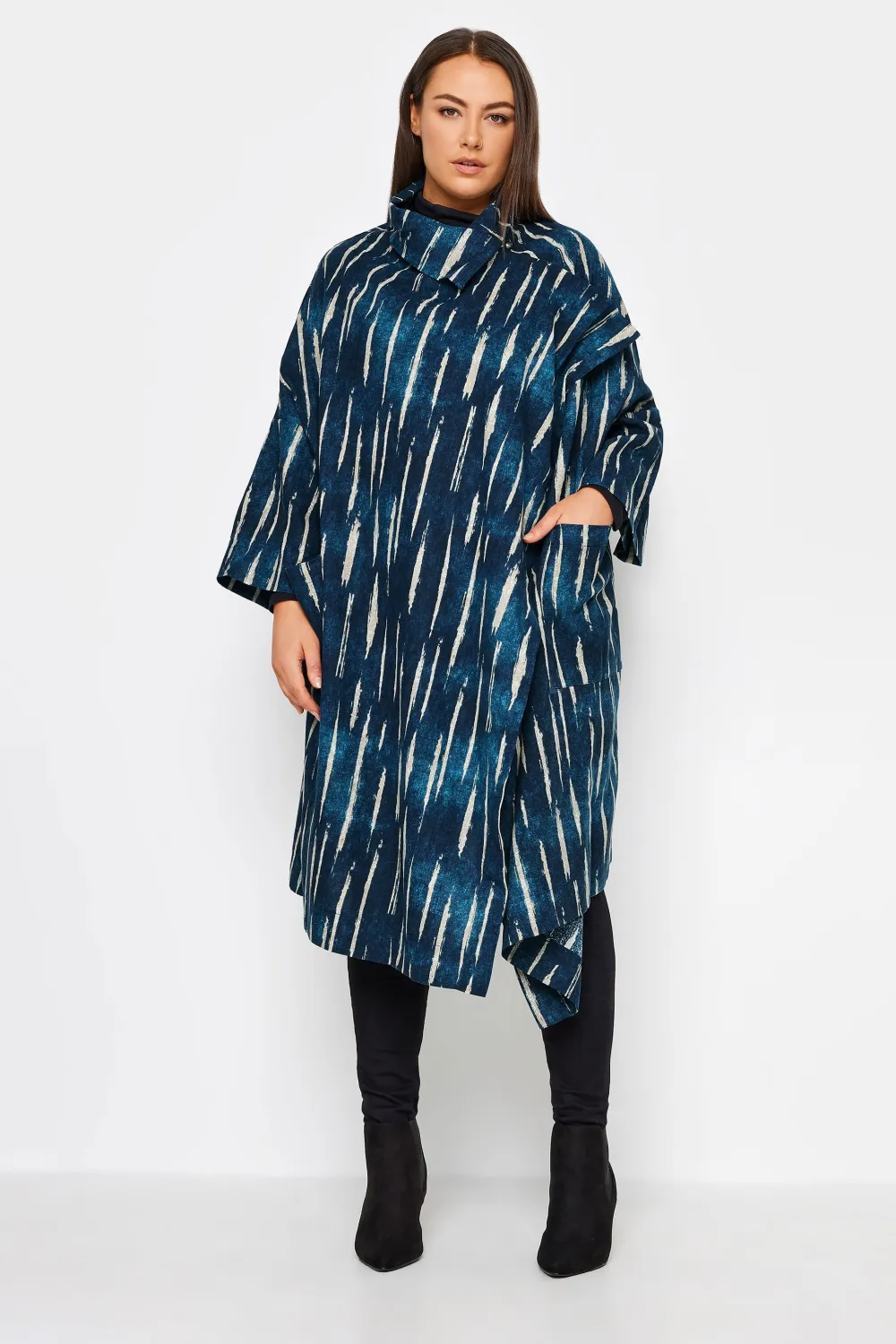 Evans Navy Blue Stripe Cape Jacket