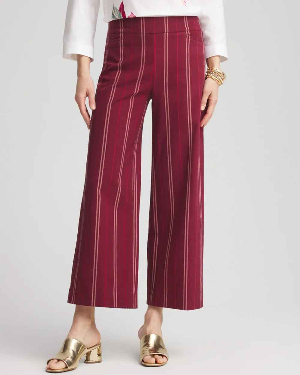 Maroon Pinstripe Wide Leg Trousers
