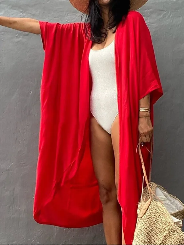 Women's Swimwear Cover Up Beach Top Normal Swimsuit Lace up Pleated UV Protection Pure Color Black White Red Royal Blue Beige V Wire Bathing Suits New Vacation Holiday