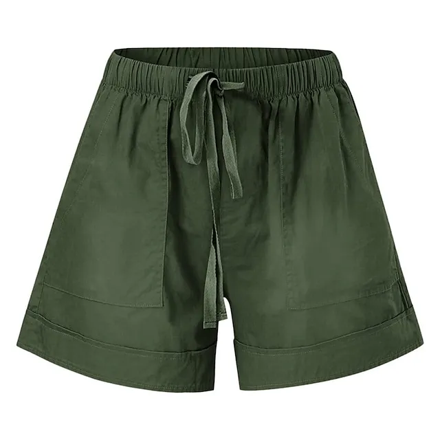 Women‘s Shorts Drawstring Pocket Plain Daily Regular Summer Green Black Pink Orange Red