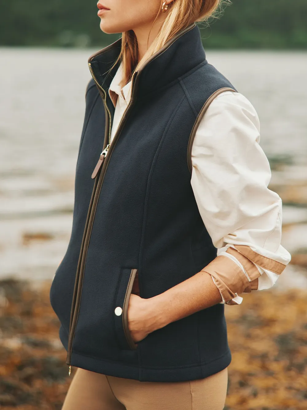 Navy Slight Stretch Fleece Gilet