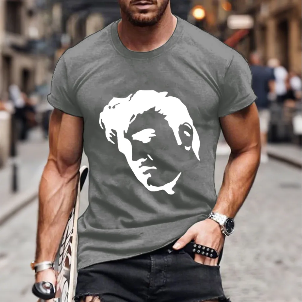 Men's Character Black and White Print Short Sleeve Round Neck Cotton T-Shirt