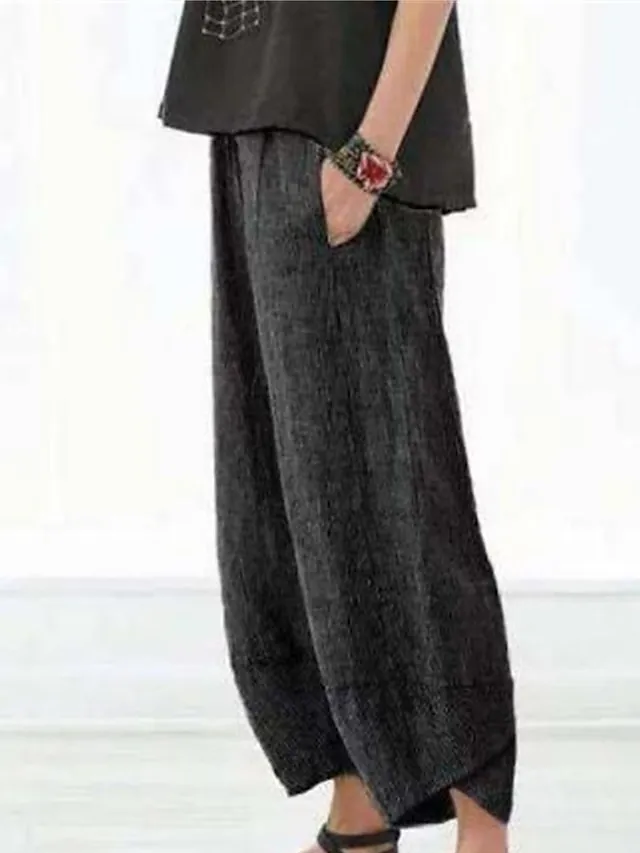 Women's Plus Size Loungewear Pants Butterfly Trees Fashion Casual Soft Home Daily Bed Cotton Breathable Long Pant Pant Summer Spring Black Blue