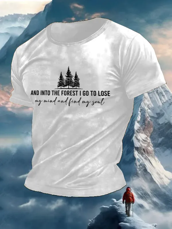 Men'S T-Shirt Men'S Retro Hiking Outdoors Camping And Into The Forest I Go To Lose My Mind And Find My Soul Printed Casual Crew Neck T-Shirt