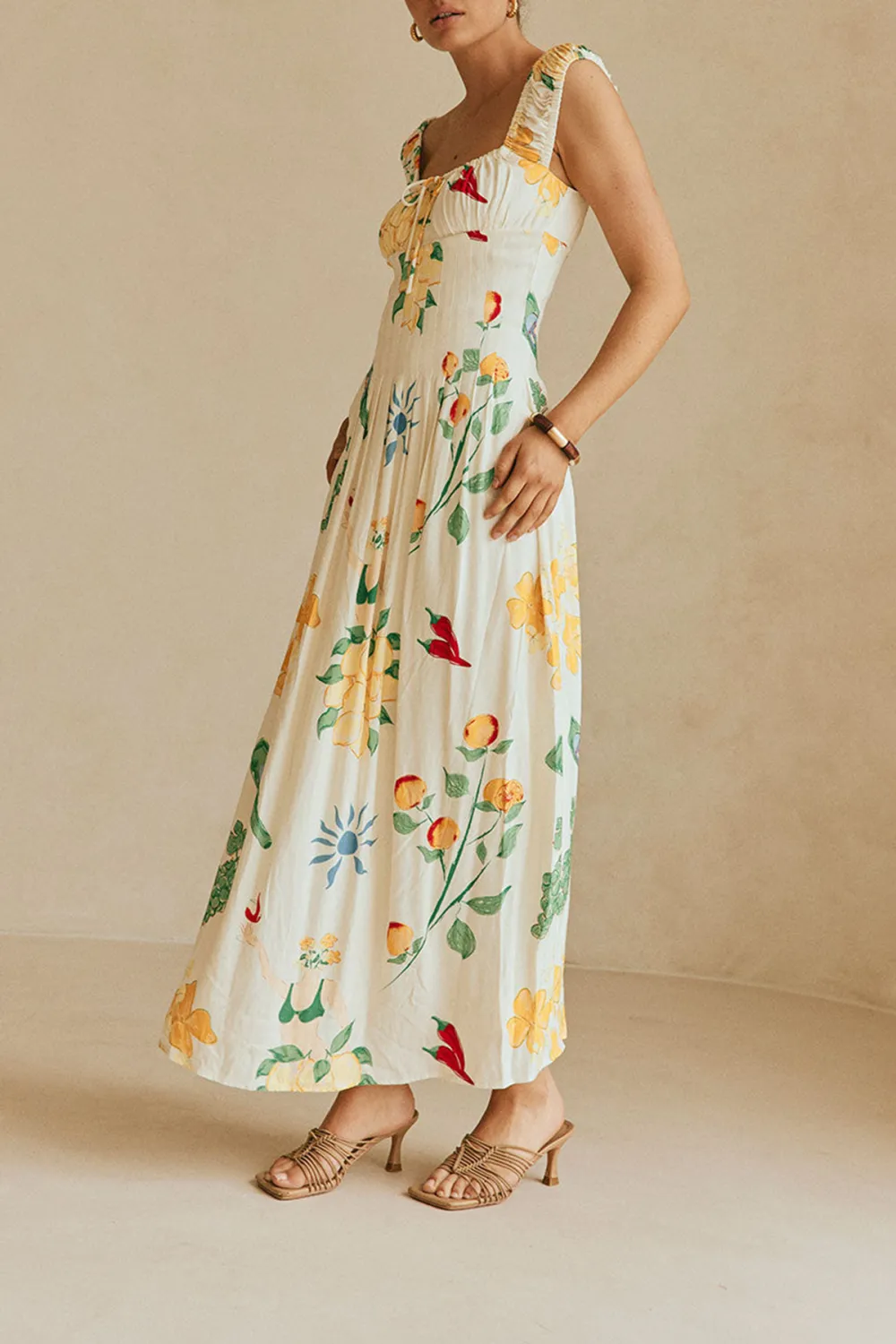 Square Neck Floral Print Maxi Dress