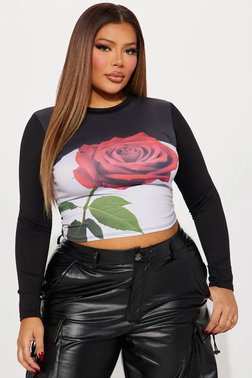 Give Me Roses Long Sleeve Top - Black