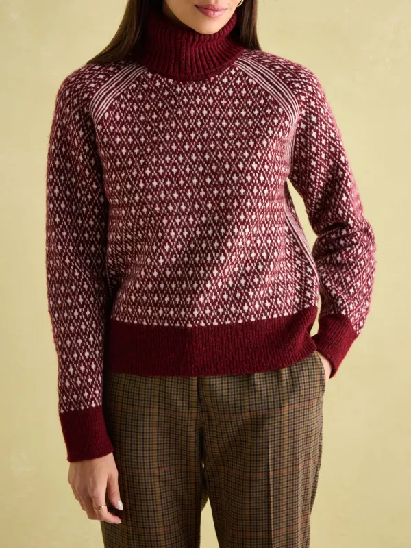 Cream/Red Patterned Jumper with Detachable Roll Neck