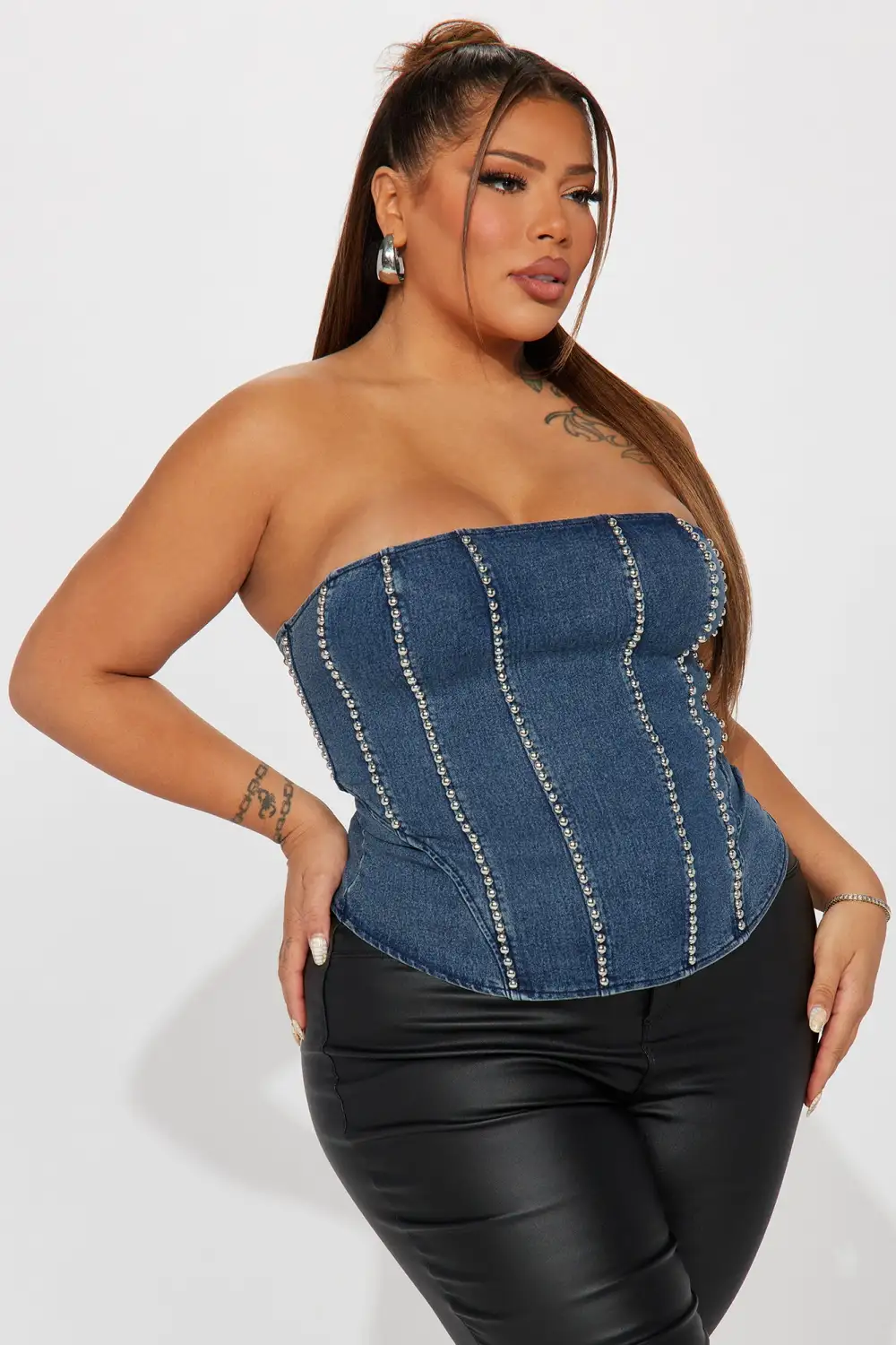 No Need For Talks Denim Corset Top - Medium Wash