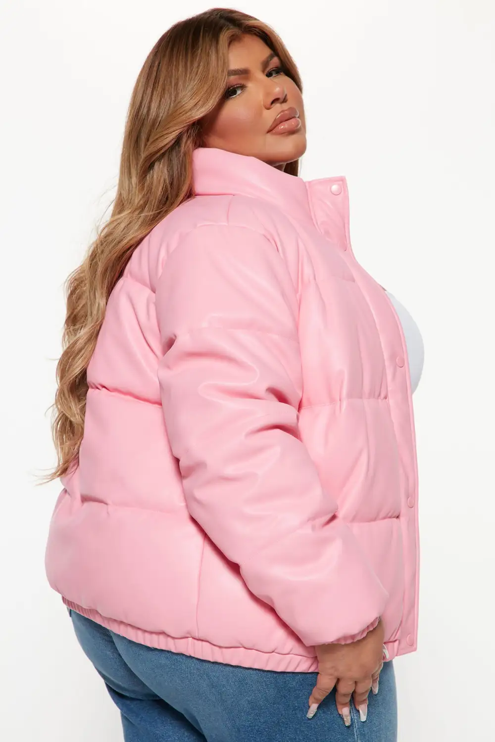 Upgrade You Faux Leather Puffer Jacket - Pink