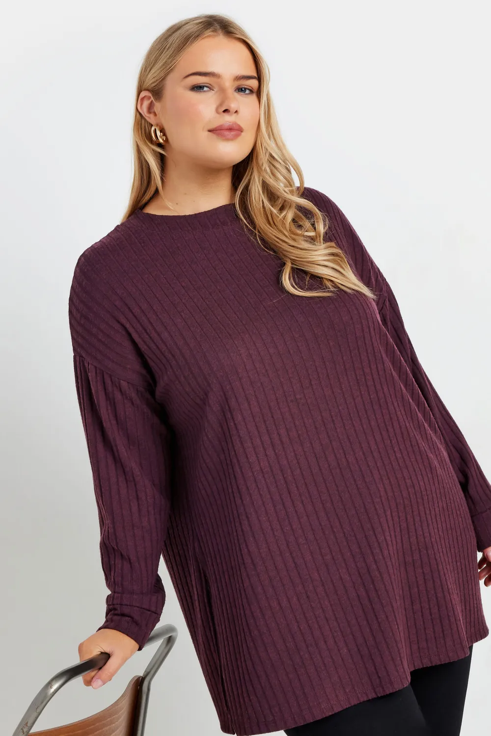 YOURS Curve Purple Side Split High Neck Jumper