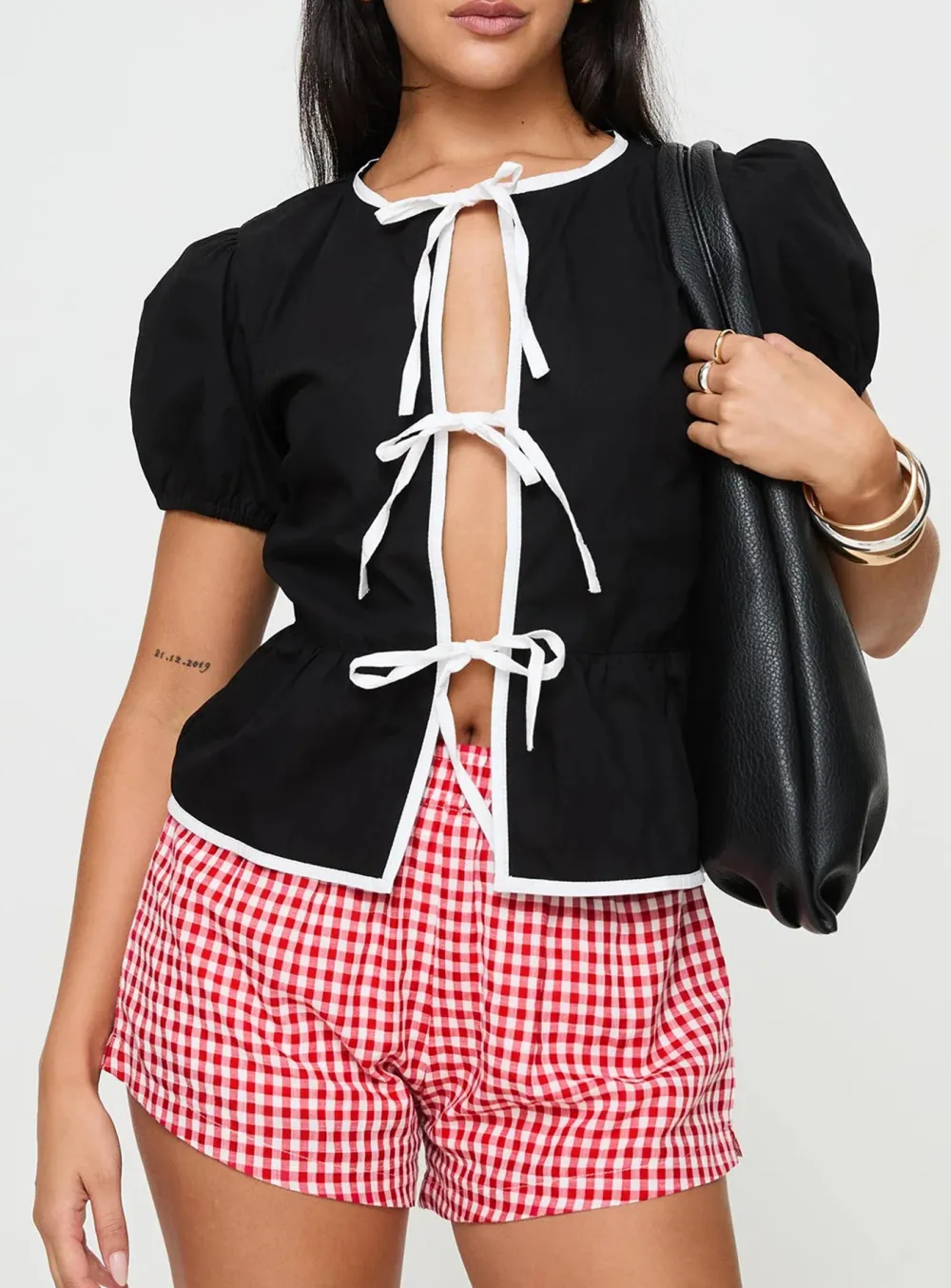 Red Puff Sleeve Peplum Shirt