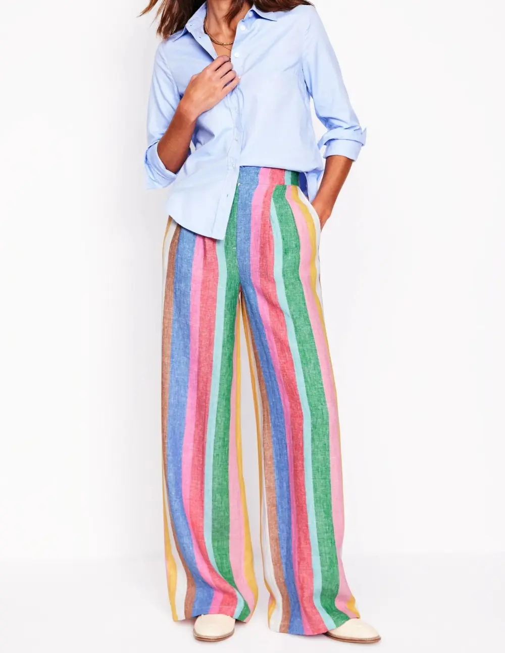 Bright Rainbow Stripe Linen Pants