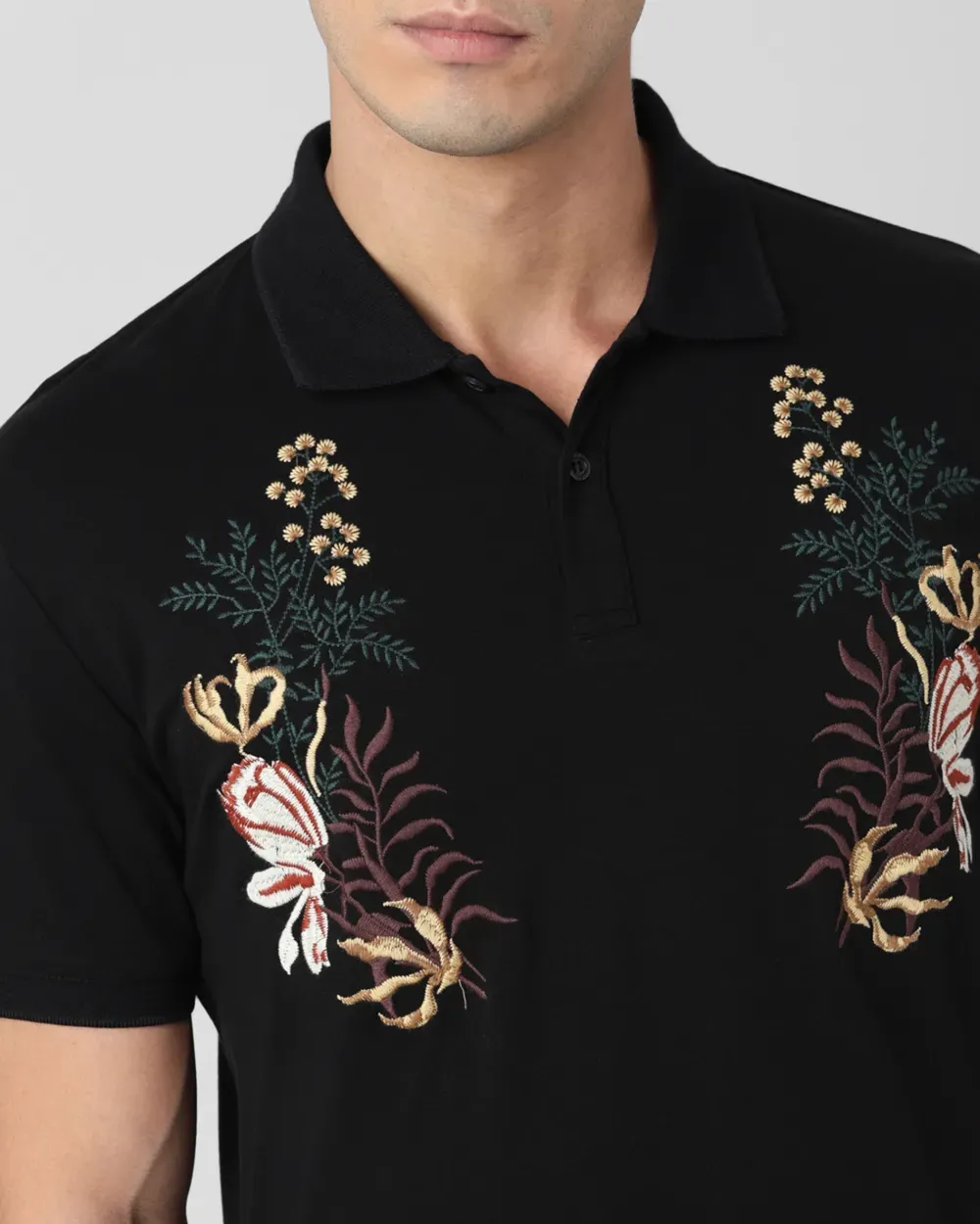 Daily Simple And Slimming Black Print Polo Shirt