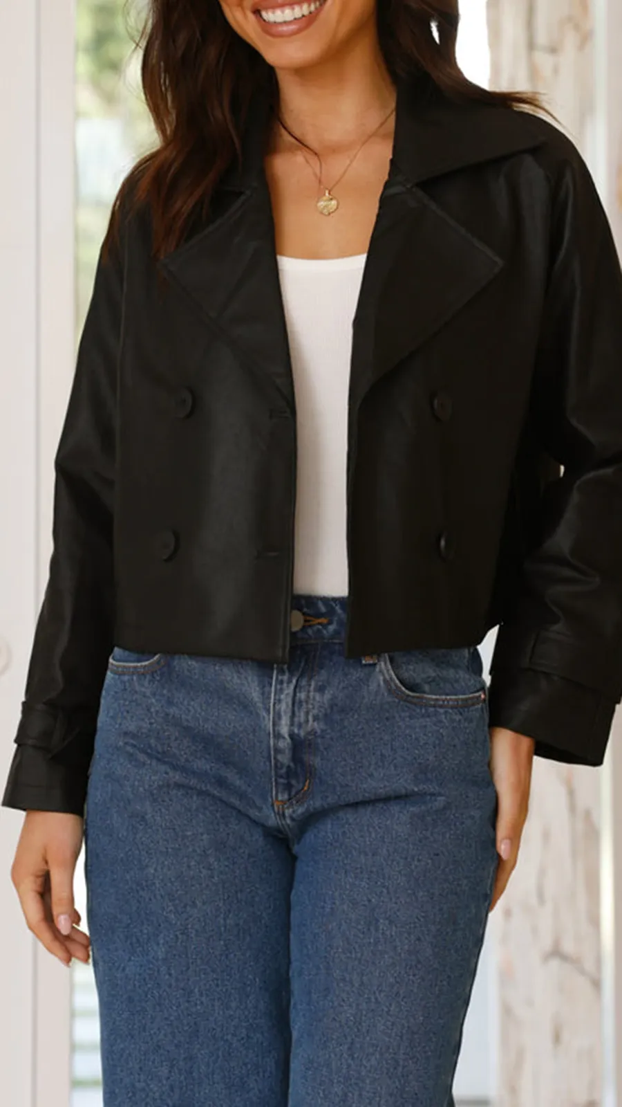 Cropped Trench Jacket - Black