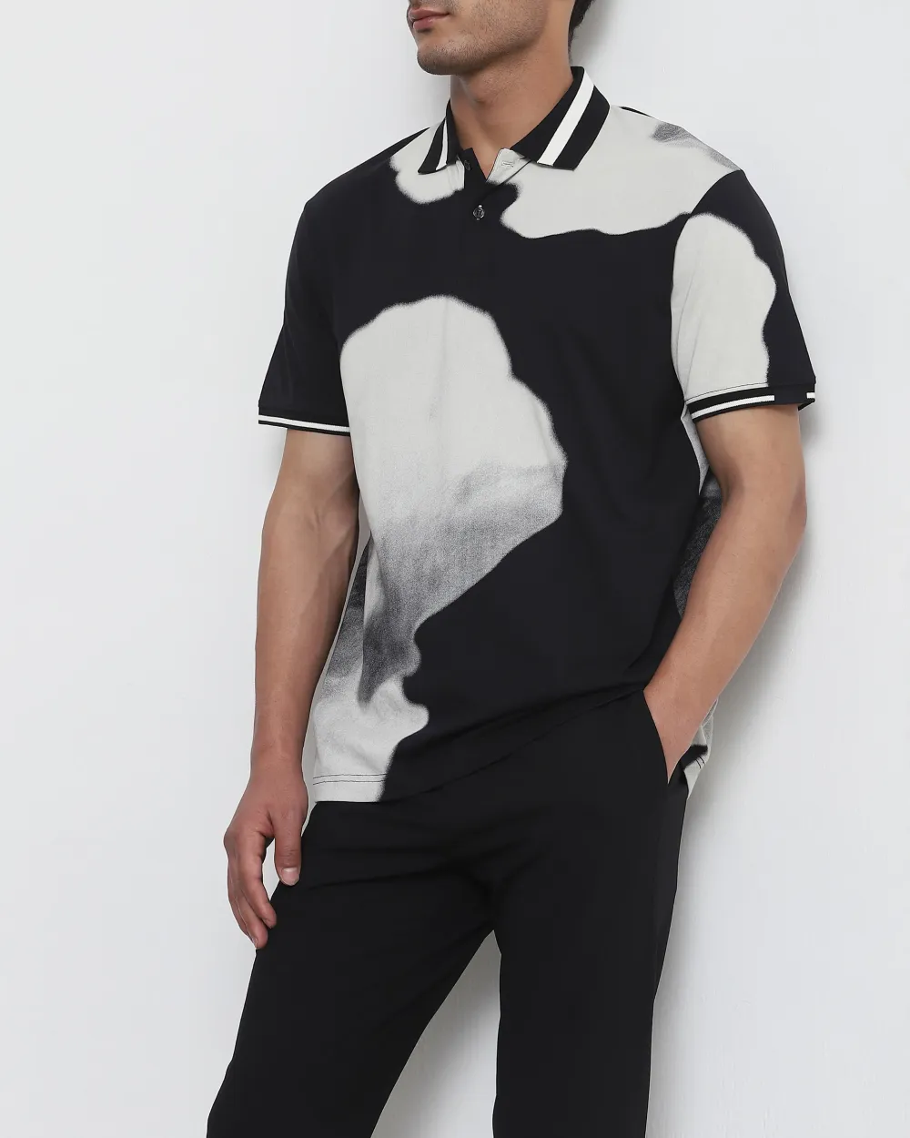 Daily Simple Soft  Black Floral Print Polo Shirt
