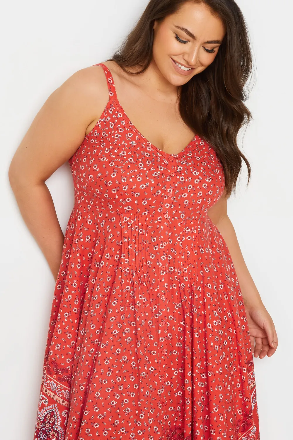 YOURS Curve Red Floral Print Hanky Hem Dress