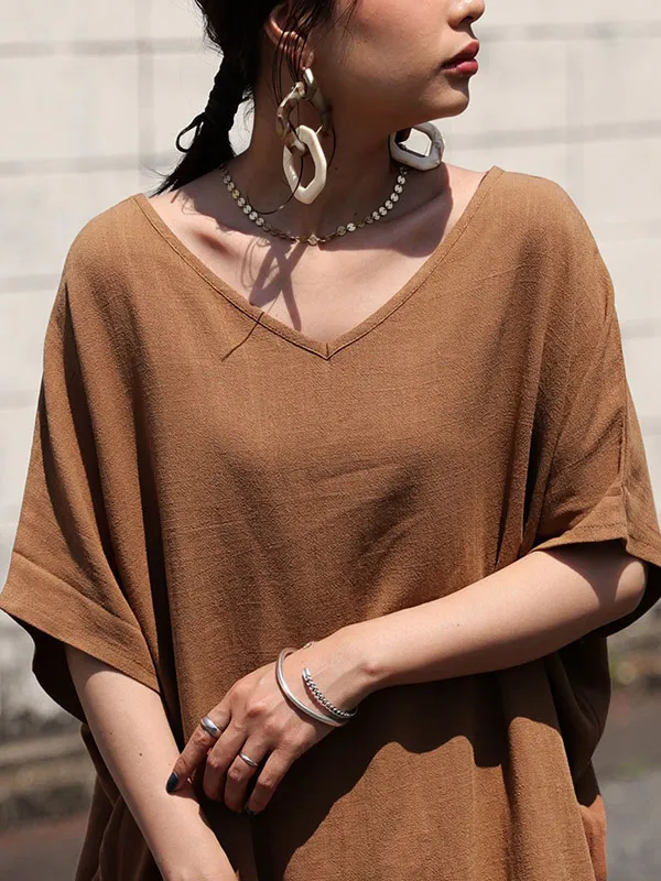 Casual Solid Loose Batwing Sleeves T-Shirt