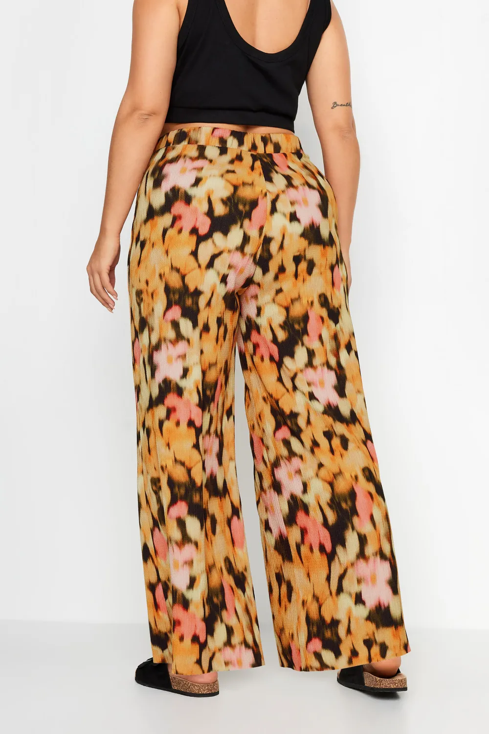 YOURS Curve Blue Abstract Print Textured Wide Leg Trousers