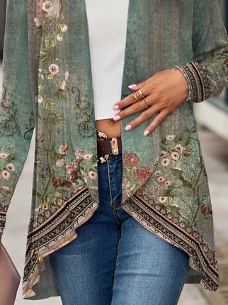 Loose Casual Printed Kimono Cardigan