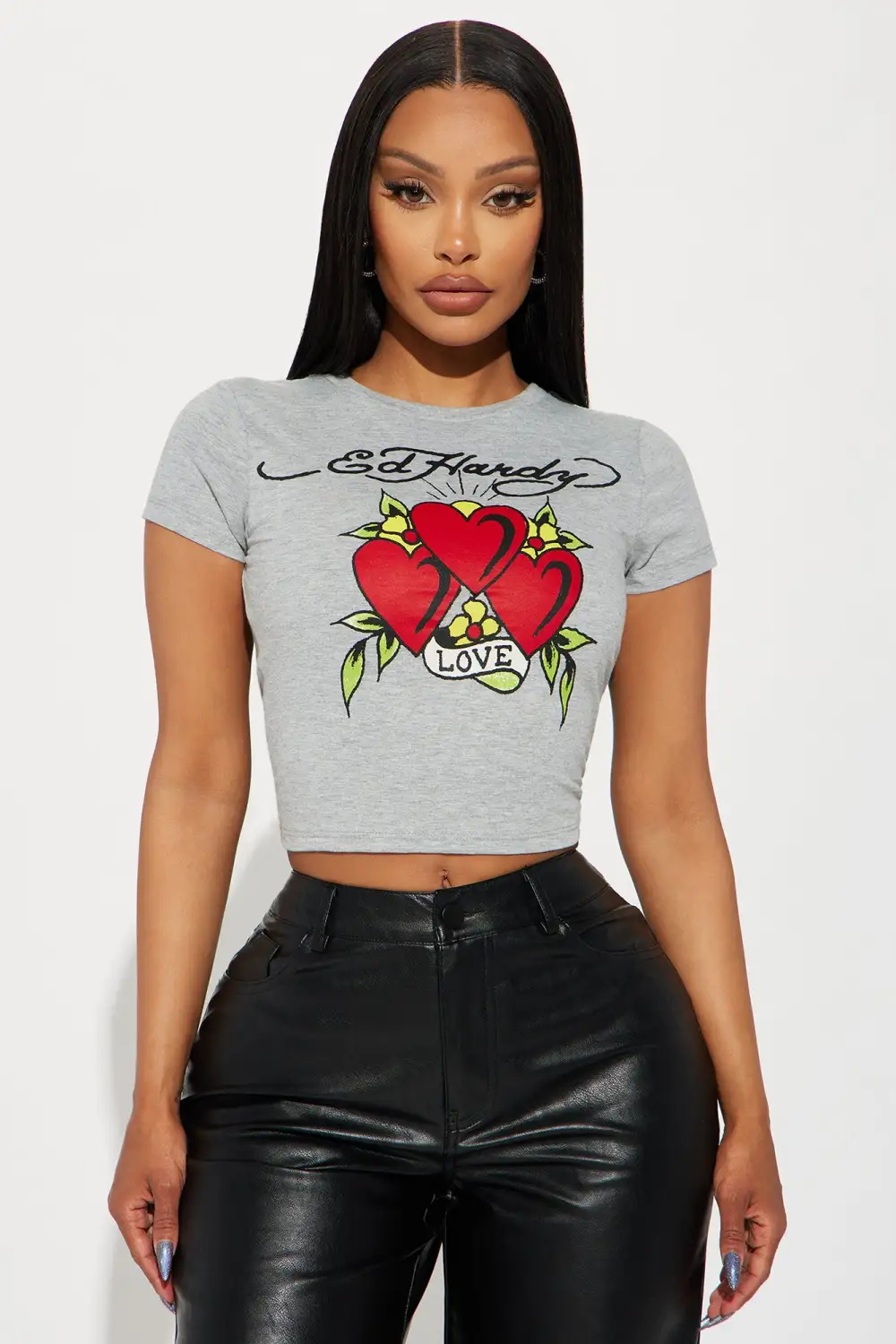 Ed Hardy Heart Fitted Tee - Heather Grey