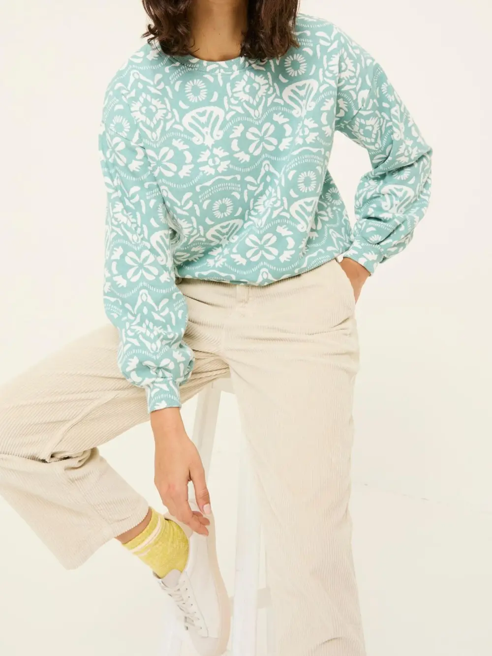 Jade Green Alex Geo Print Crew Sweatshirt