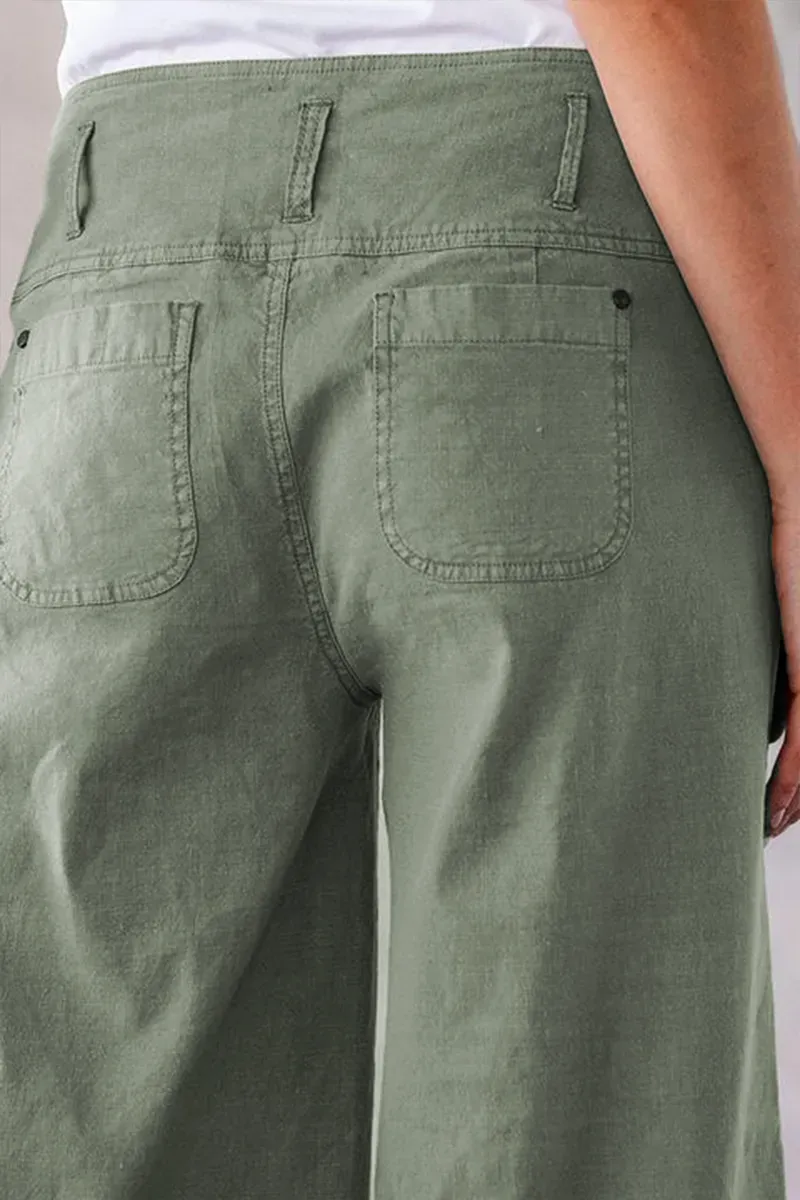 Solid Button Up Wide Leg Crop Jeans