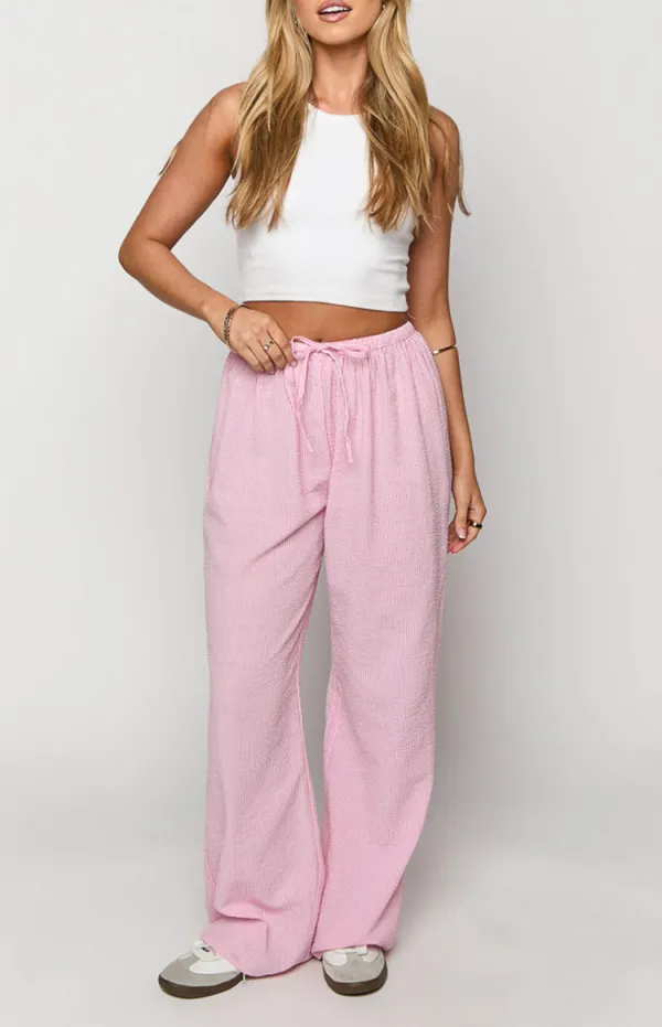 Pink Striped Drawstring Pants