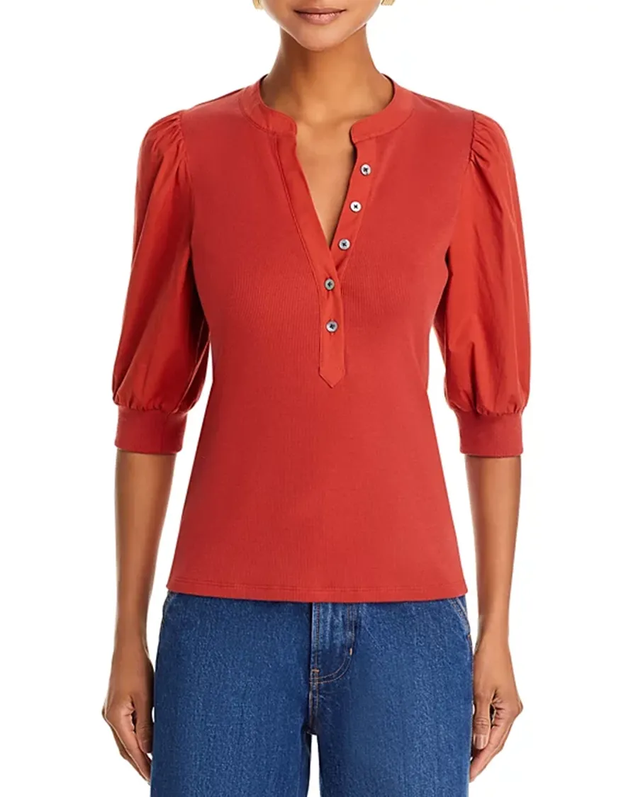 V-Neck Button Front Top