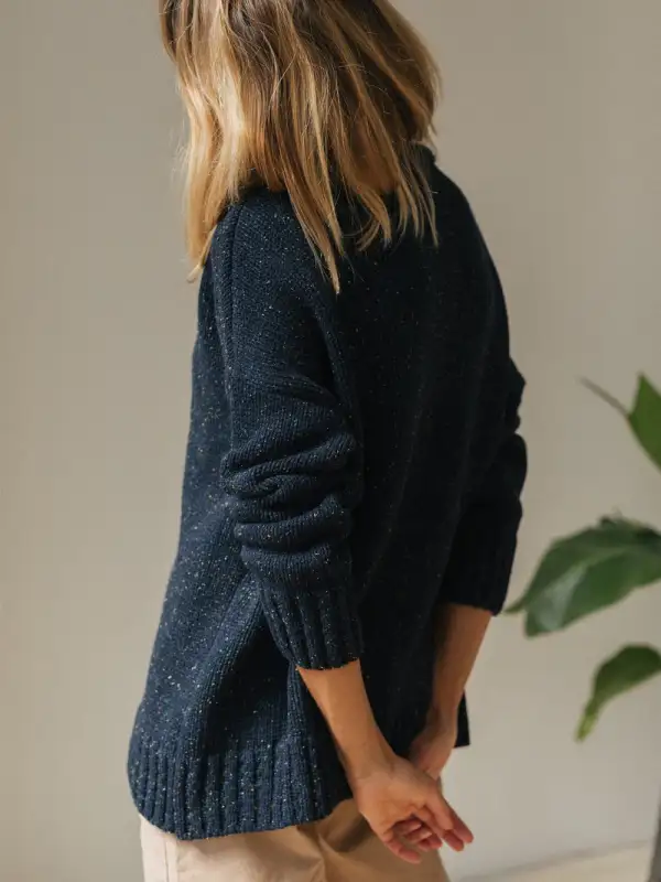 Blue Long Sleeve Plain Sweater