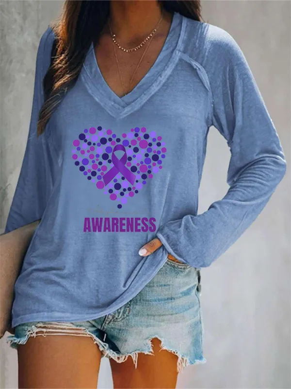 Women'S Awareness V-Neck Long-Sleeved T-Shirt