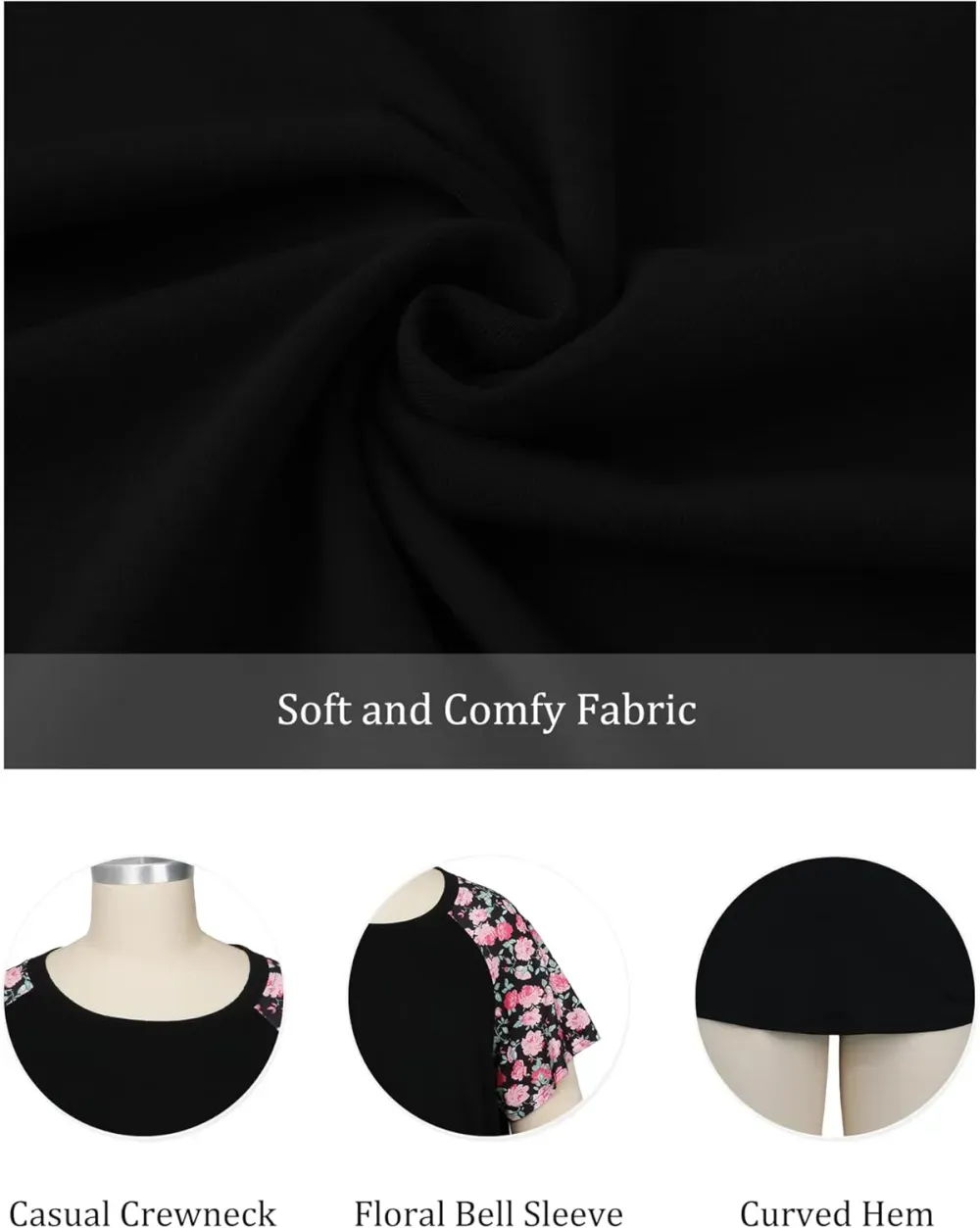 HDLTE Womens Plus Size Tops Floral Bell Sleeves Blouses Summer Crewneck Tunic Loose Casual T Shirts
