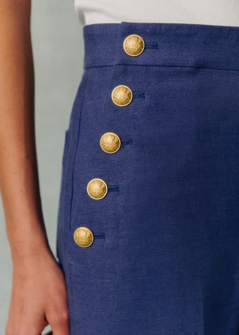 High-Rise Two-Button Straight Jeans