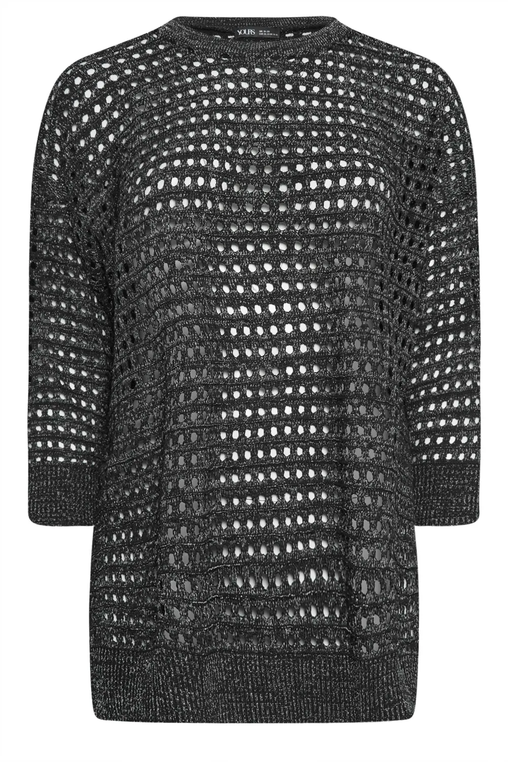 YOURS Curve Black Side Split Crochet Jumper