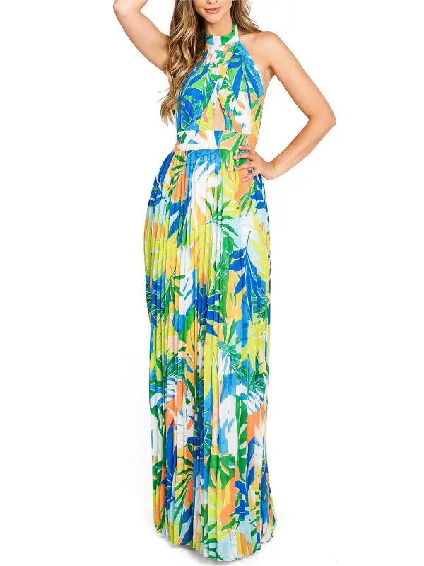 Tropical Print Halter Maxi Dress