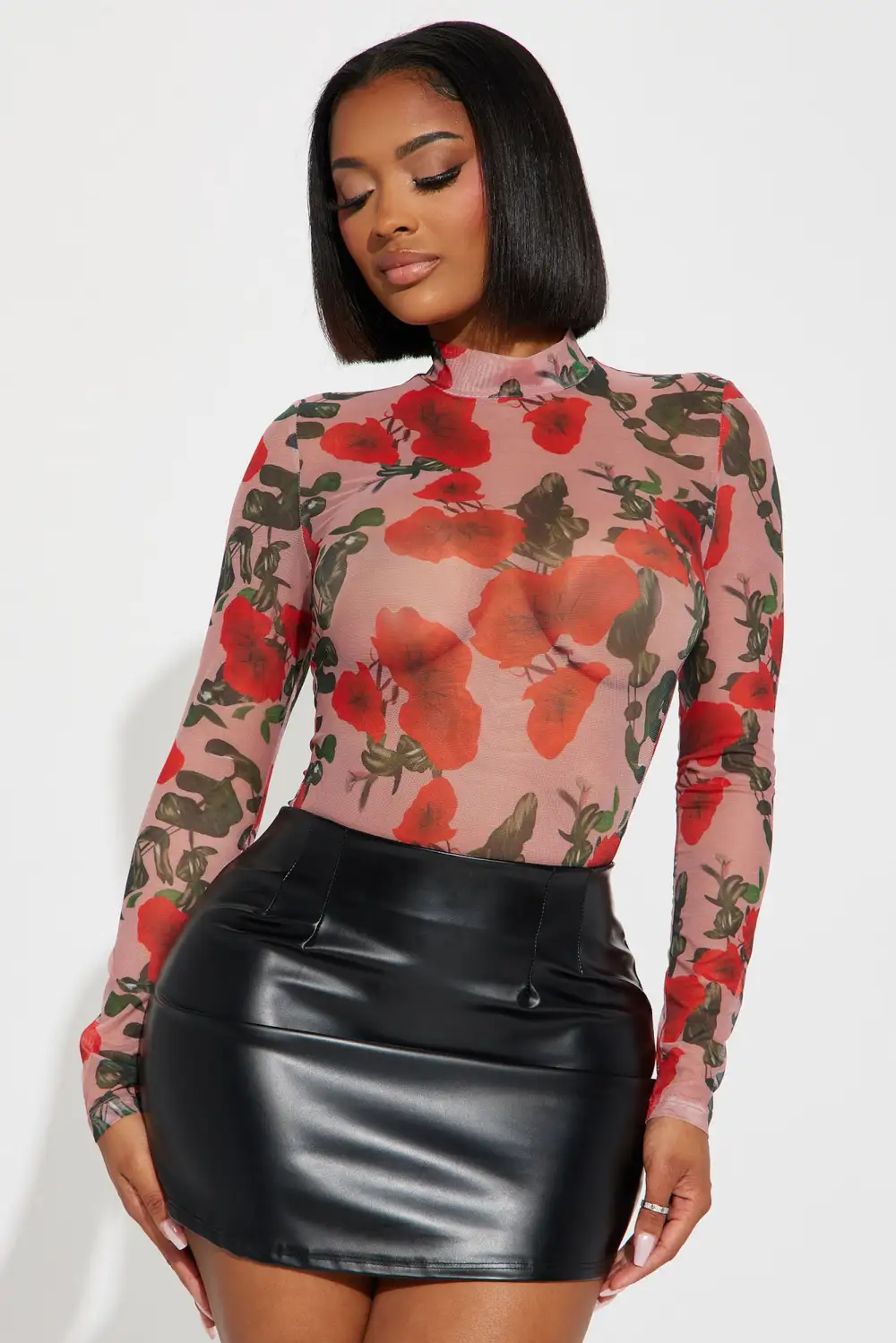 Roses Are Red Mesh Bodysuit - Red/combo