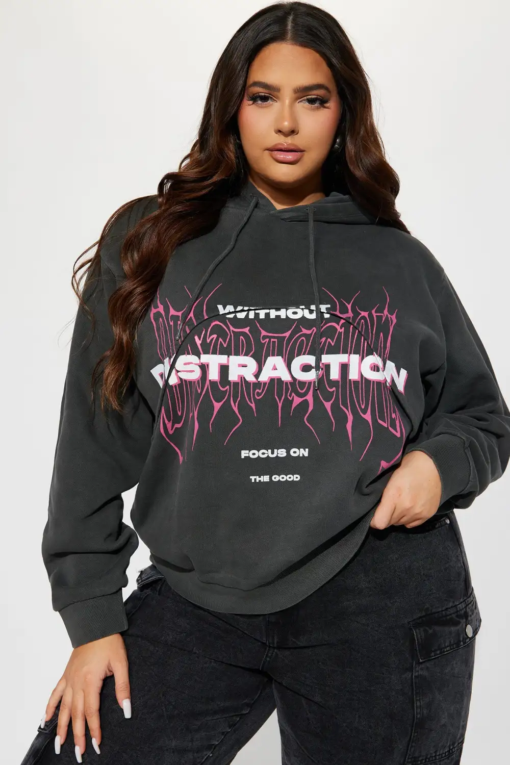 No Distractions Graphic Hoodie - Charcoal