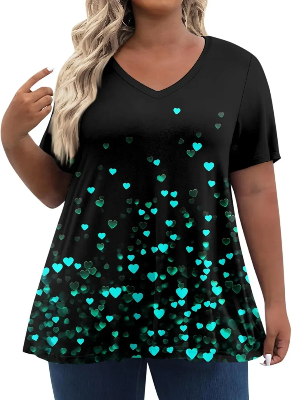 Plus Size Tops for Women Dressy Short Sleeve V Neck Shirts for Women Summer Tops for Women 2024 Floral Print Top