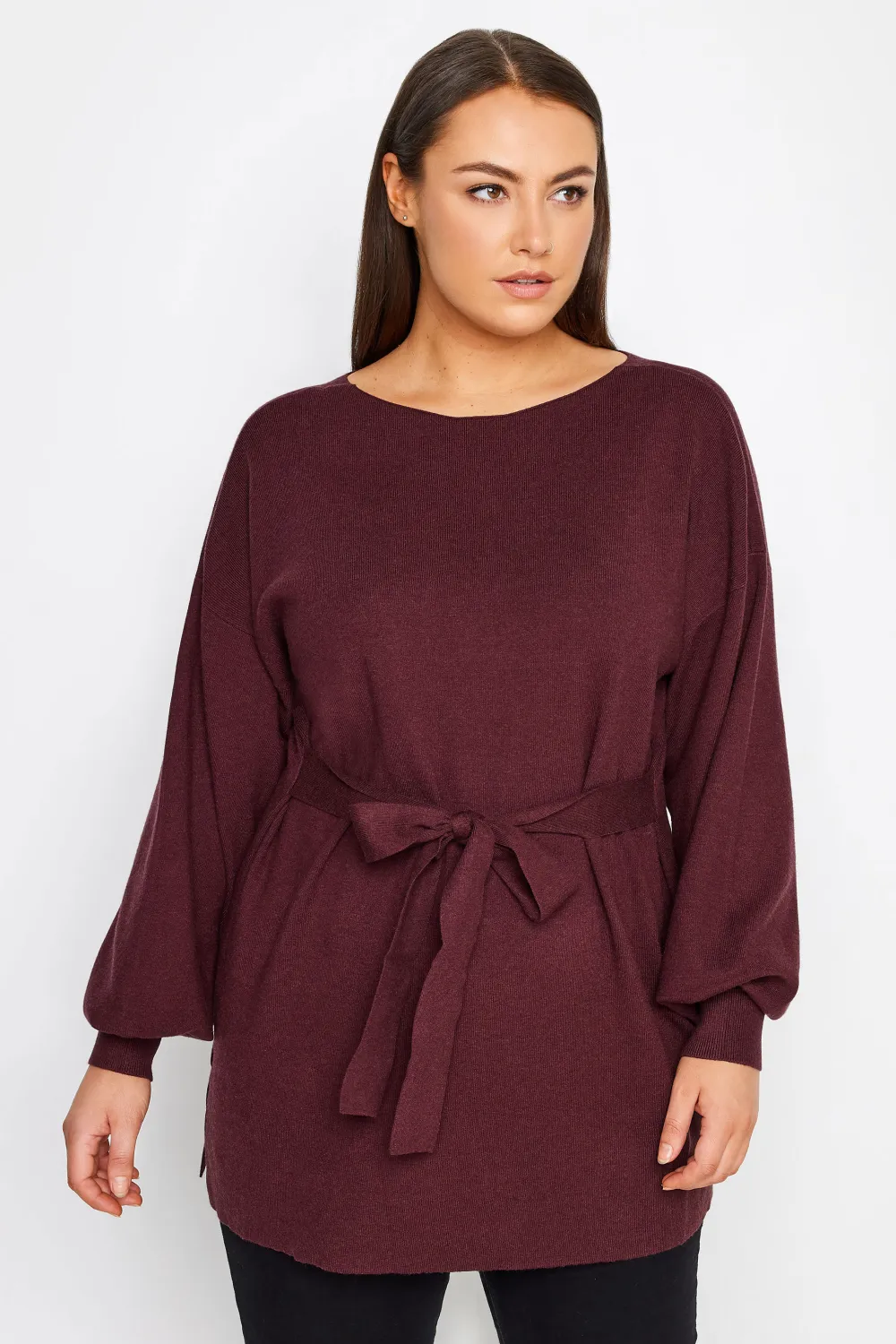 Evans Burgundy Red Tie Detail Jumper