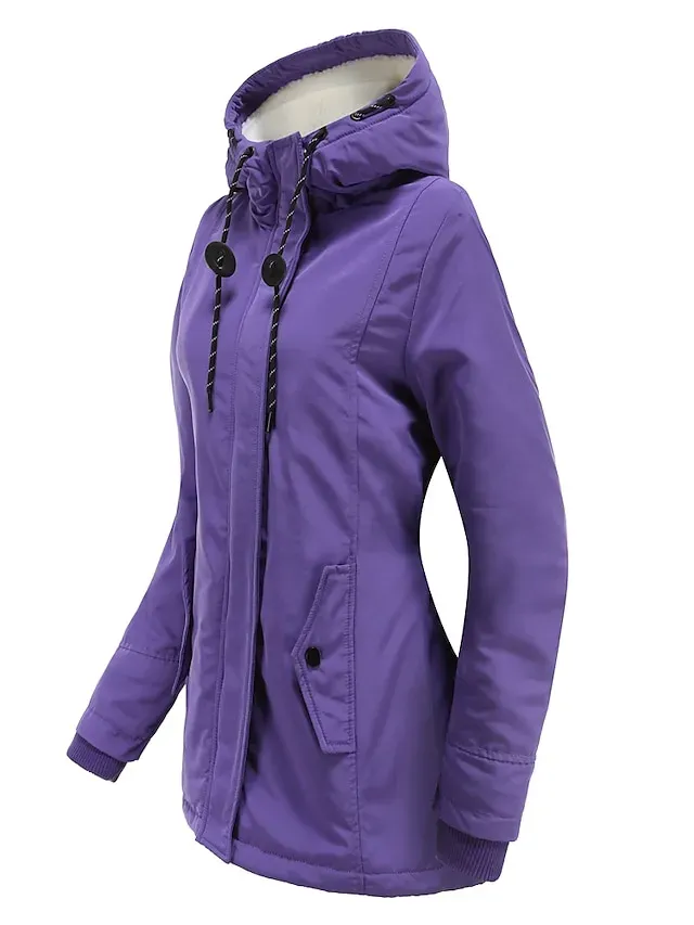 Women's Parka Street Fall Winter Puffer Jacket Coat Windproof Warm 3 in 1 Loose Casual Sports Jacket Long Sleeve Solid Color Zipper Purple Blushing Pink Waterpoof Daily Wear Down Parkas Lined