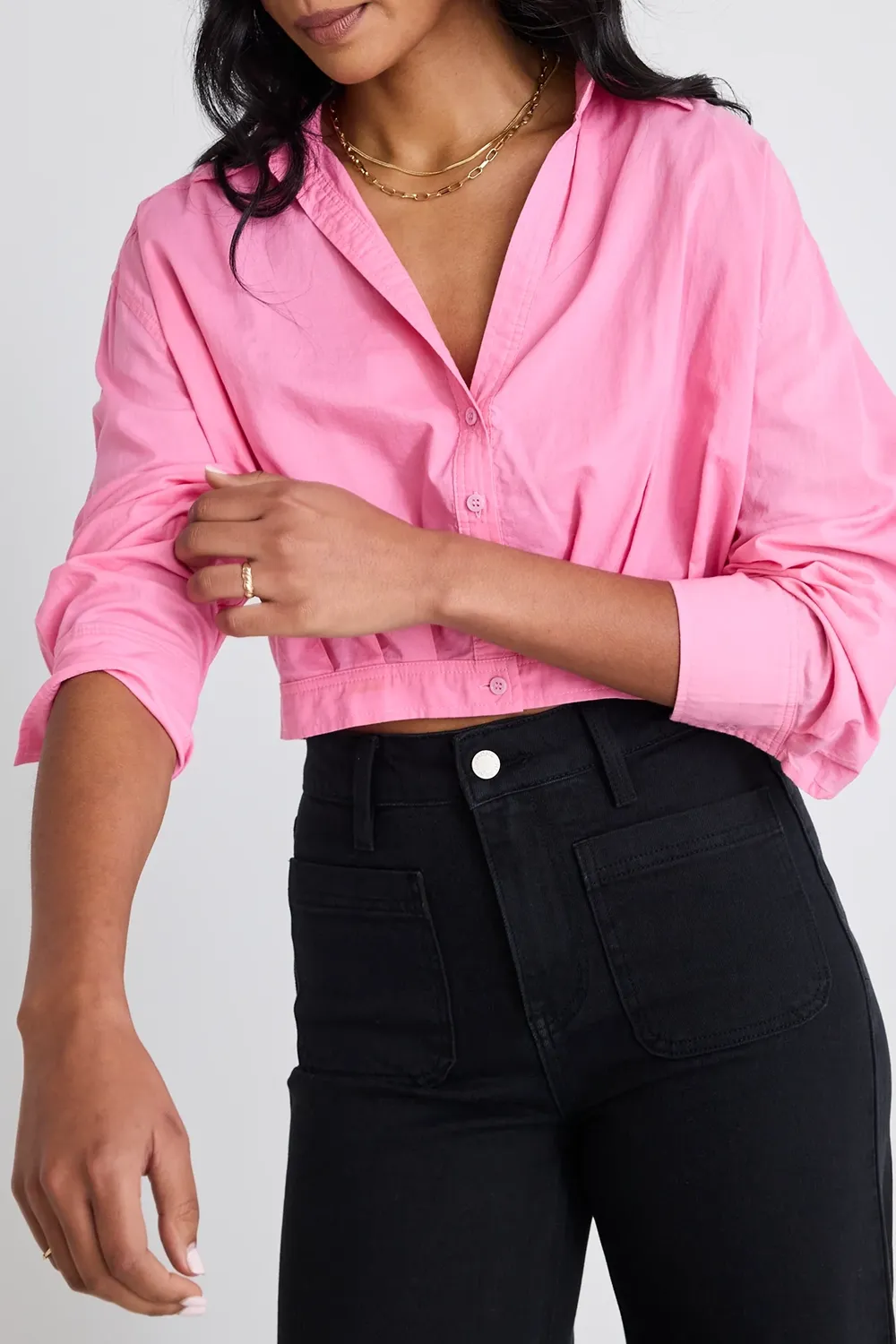 Barbie Pink Poplin Cropped Button - Up