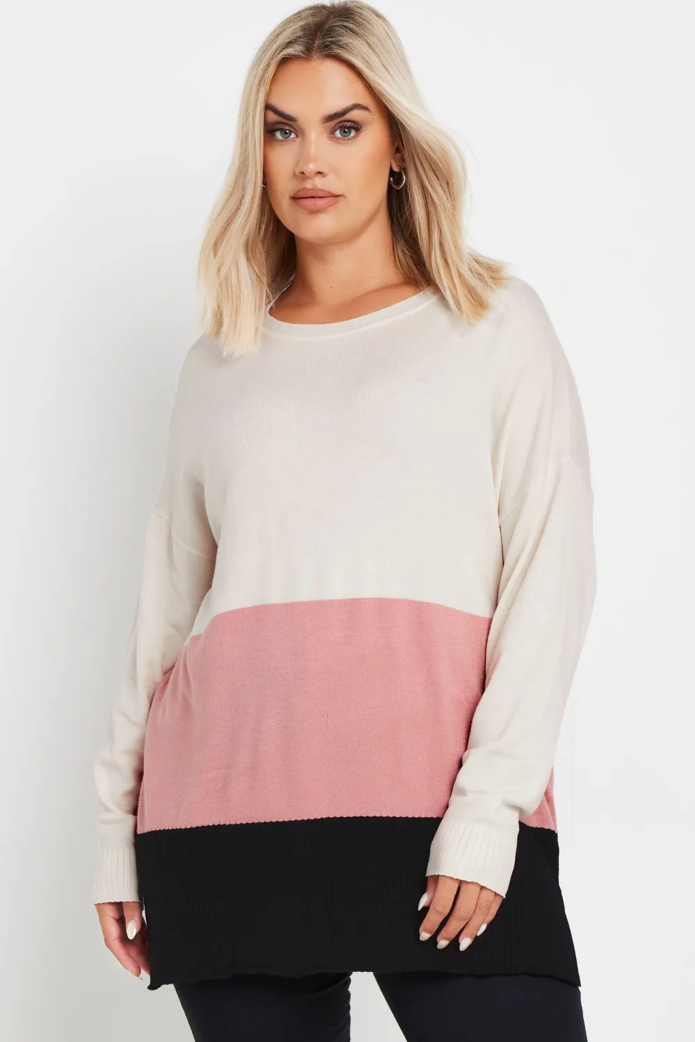 YOURS Curve White & Pink Colourblock Jumper