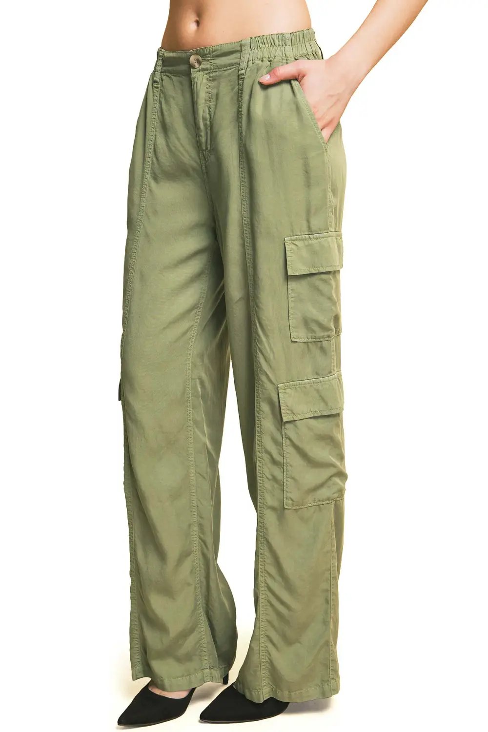 Light Olive Green Cargo Wide - Leg Pants