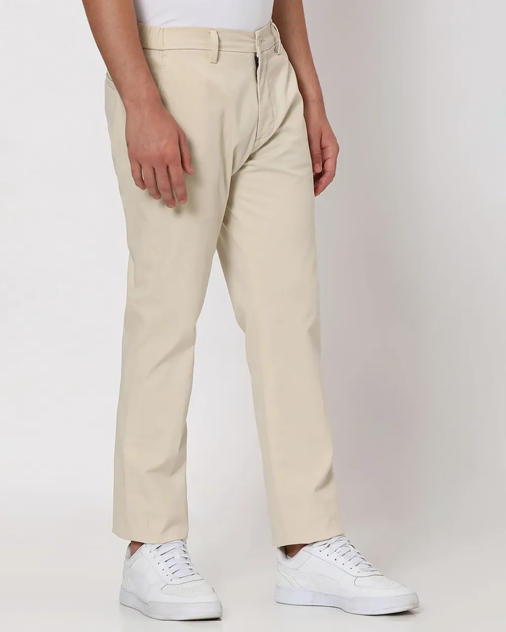 Classic Versatile Slim-Fit Straight-Leg Off White Trousers