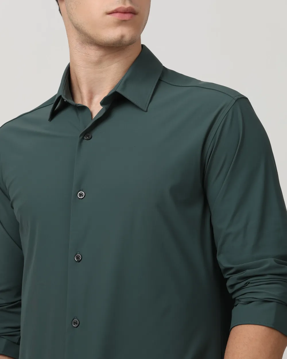 Leisure Soft And Comfortable Slim-Fit Dark Green Shirt