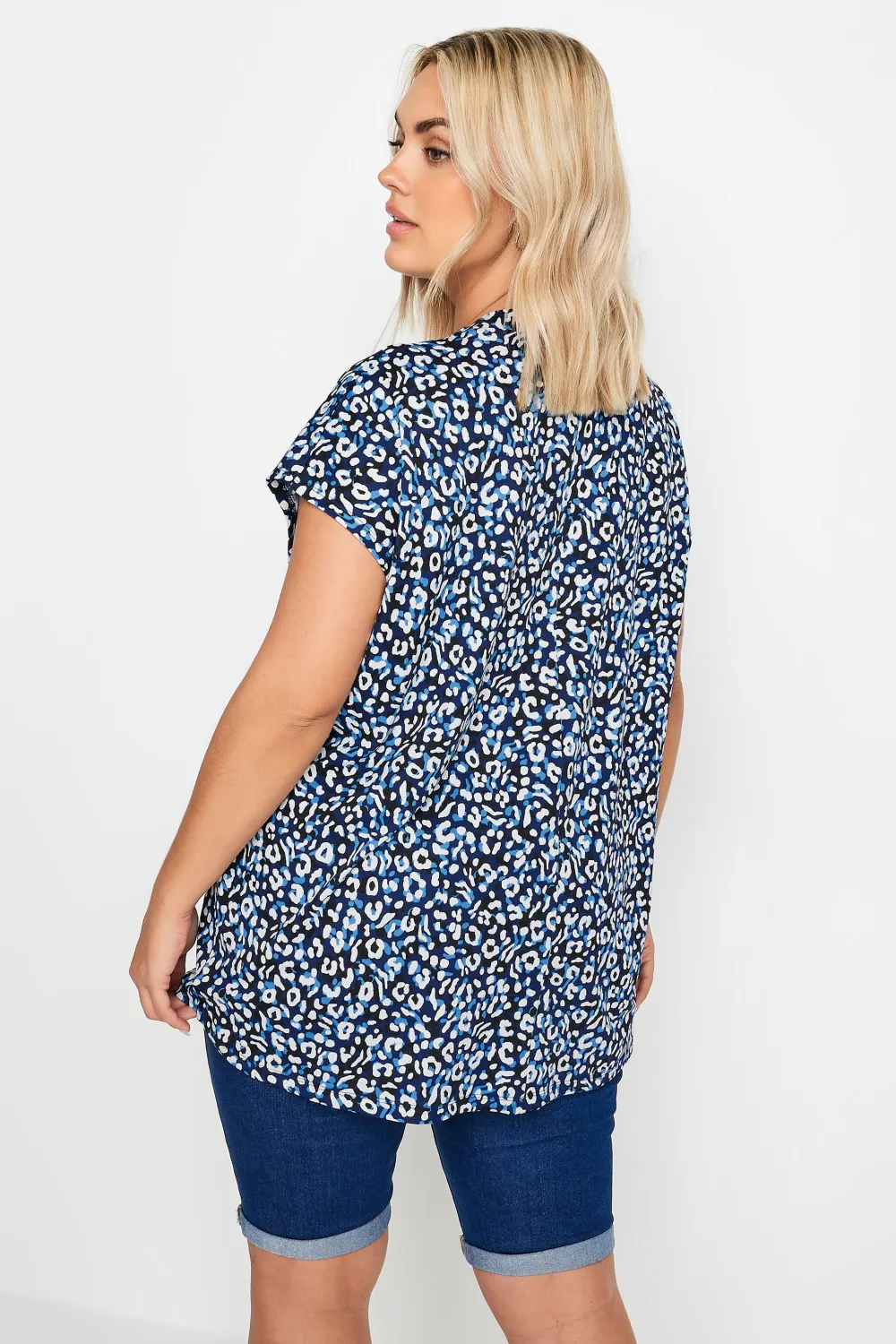 YOURS Curve Blue Leopard Print Pleat Front Blouse