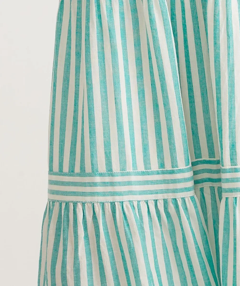 Turquoise Striped Tiered Midi Dress