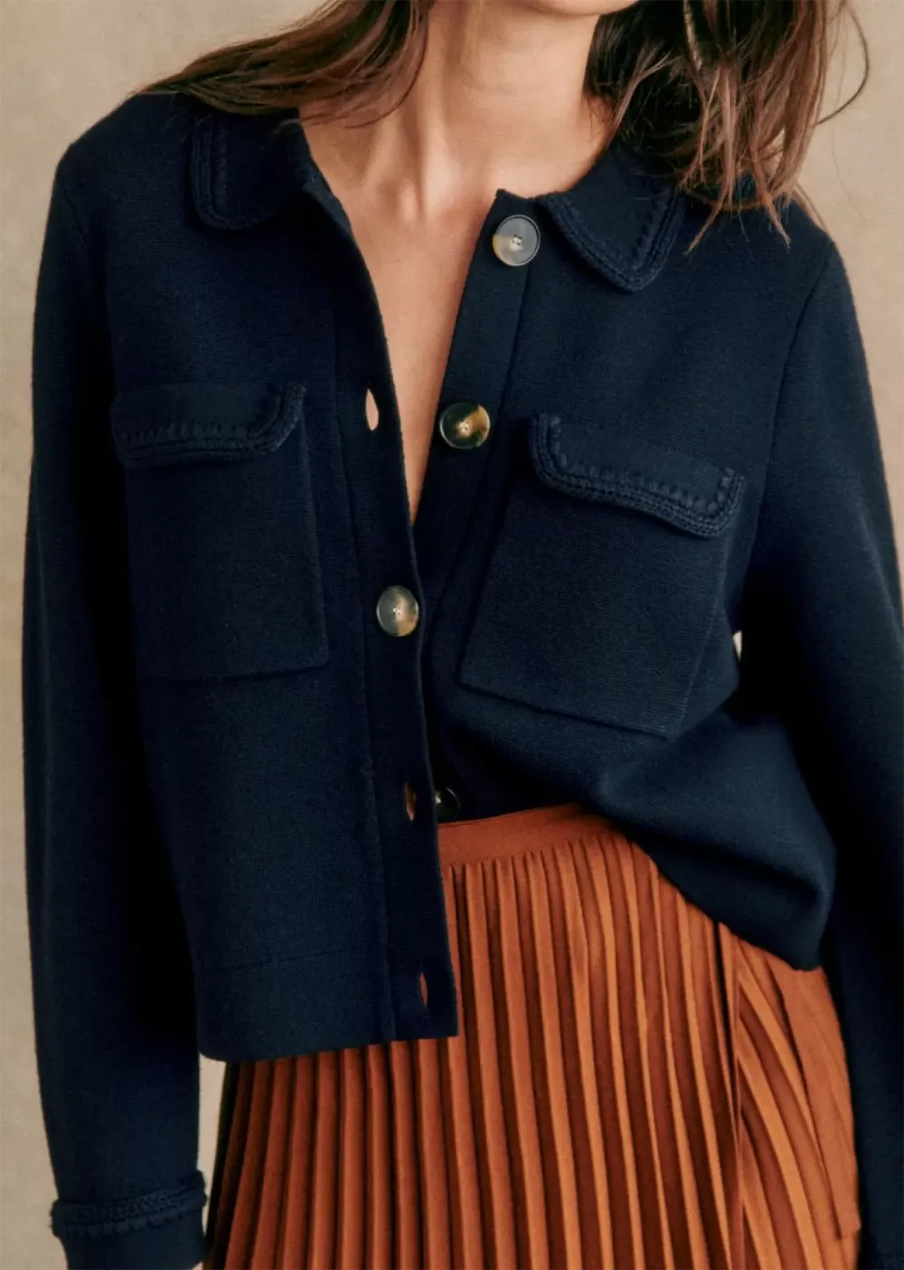 Cream Button Pocket Knit Jacket