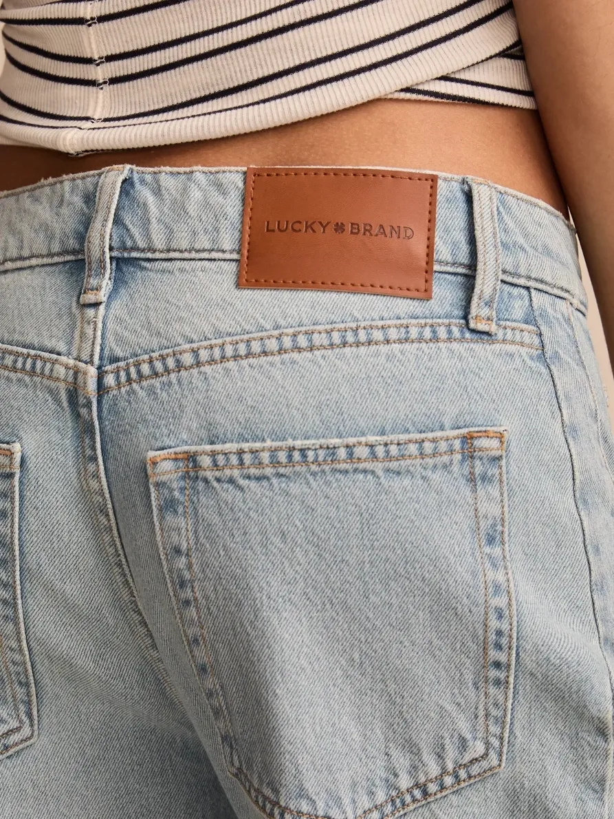 Distressed Light Wash Denim Barrel leg