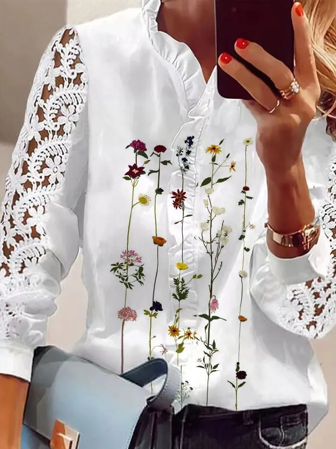 Similar Paneled Long Sleeve Casual Print Shirt