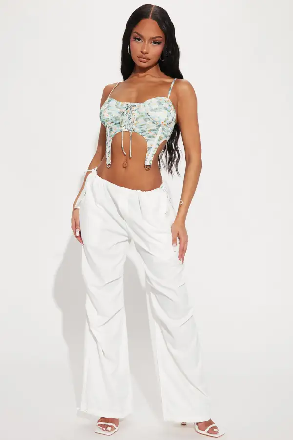 Michelle Floral Corset Top - Blue/combo